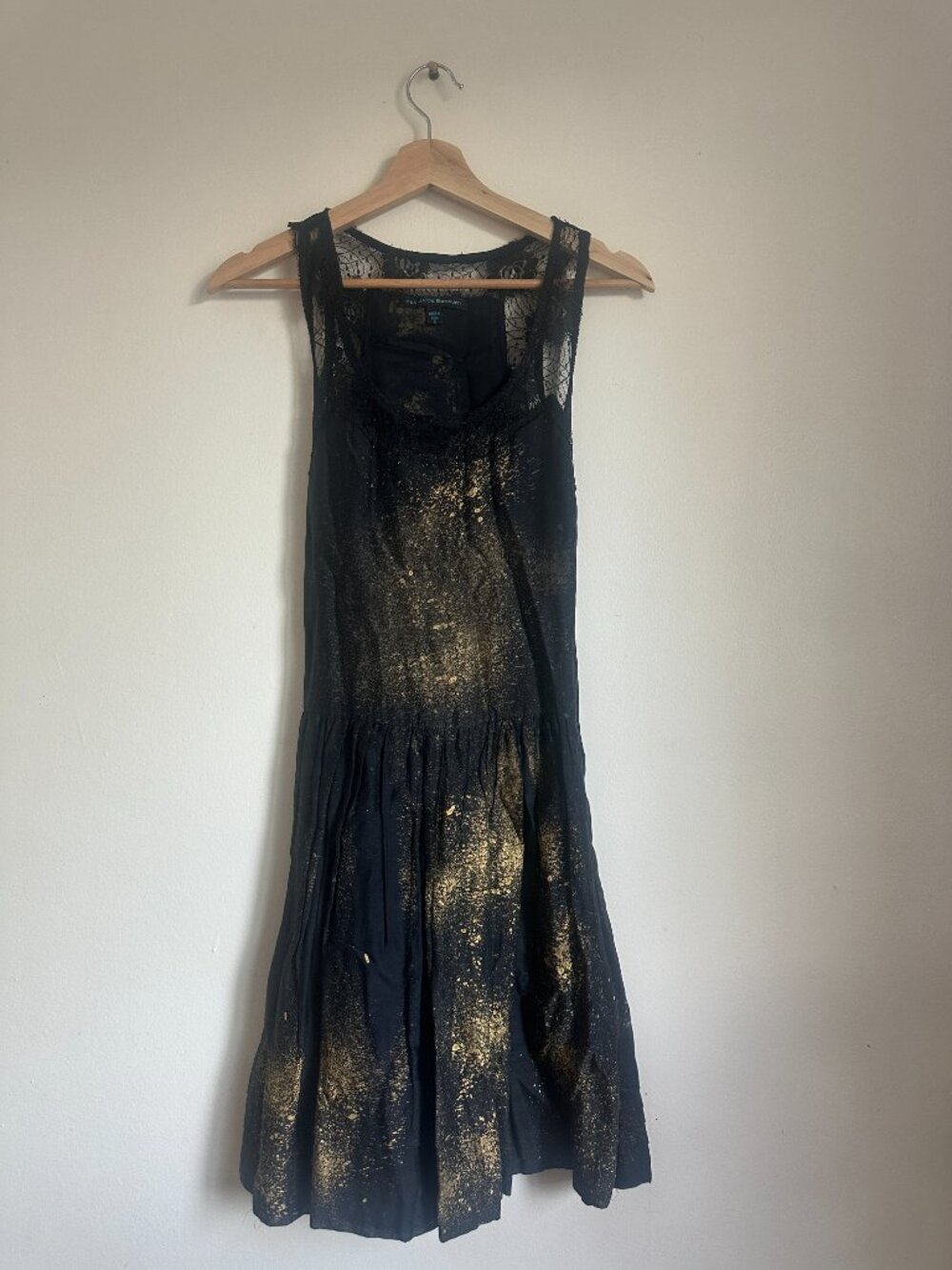 Cecilia de Bucourt Black Gold Foil Lace Tie Dress